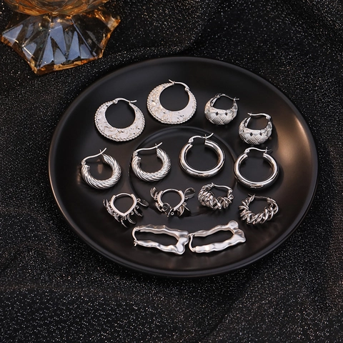 925 Sterling Zilveren Hoop Oorbellen Retro Geometrisch Gedraaid Getextureerd Huggie Sieraden Voor Vrouwen