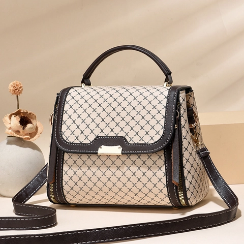 Piccola Borsa Quadrata Vintage Da Donna Pelle PU Motivo Geometrico Manico Superiore Tracolla Rimovibile Borsa A Mano Trendy
