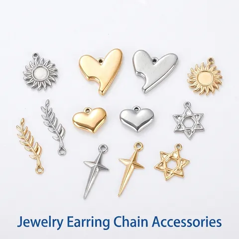 Dijes De Acero Inoxidable Colgantes Cruz Corazón Estrella Sol Hoja DIY Para Fabricación De Joyas Accesorios