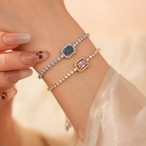 Rectangular Zircon Bracelet Copper Adjustable Sliding Chain Luxury Fashion Jewelry For Women