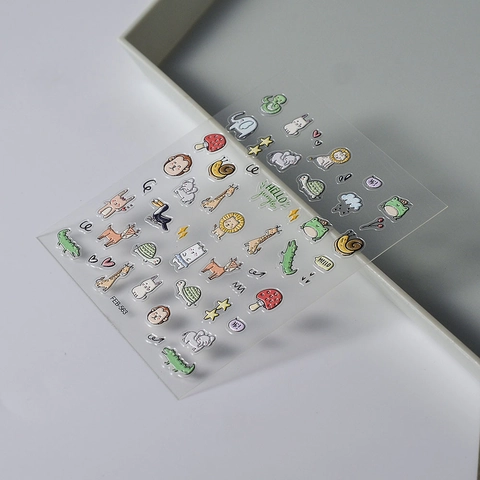 5D Embossed Nail Art Stickers Relief Self Adhesive Waterproof Cute Cartoon Jungle Zoo Animals Giraffe Elephant For Kids
