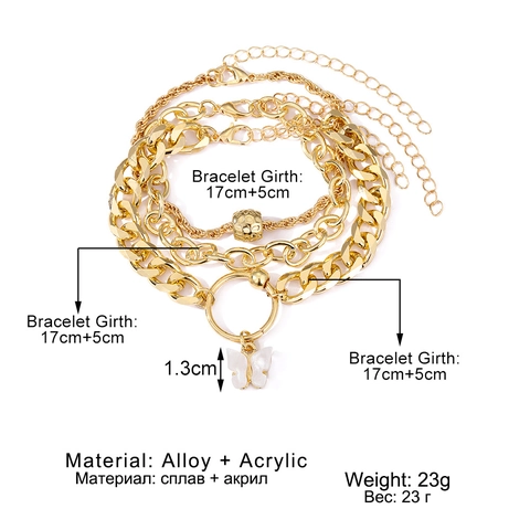 Fashion Stackable Bracelets For Women With Alloy Faux Artificial Pearl Rhinestone Heart Butterfly Pendant Gold Tone Trendy Jewelry