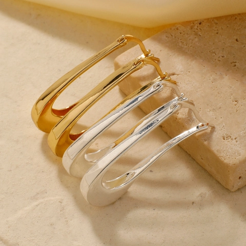 Orecchini a Cerchio in Rame a Forma di U Geometrici Minimalisti per Donna Gioielli di Moda Galvanizzati Lucidi Irregolari Oro Argento