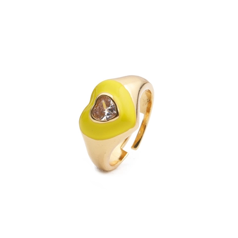 Anillo Abierto Ajustable Corazón Para Mujer Cobre Chapado En Oro Esmalte Corazón Circonio Joyería Moda