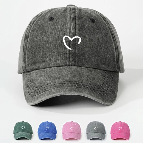 Gorra De Béisbol Lavada Retro Con Bordado De Corazón Sombrero De Sol Ajustable Para Deportes Al Aire Libre Para Mujeres Hombres
