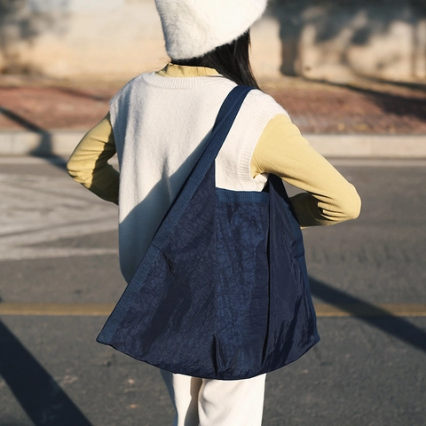 Borsa Tote Da Donna Grande Capacità Nylon Pieghettato Design Geometrico Origami Borsa A Spalla Casual Trendy