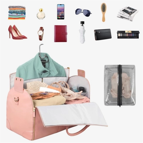 Bolsa De Viaje Para Mujer Cuero PU Bolsa De Ropa Porta Trajes Impermeable Gran Capacidad Gimnasio Borla Plegable