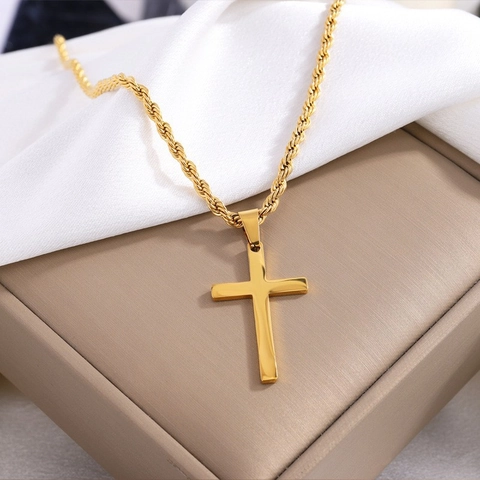 Collana con Pendente a Croce in Acciaio al Titanio Minimalista per Uomo Oro Argento Nero Catena a Corda Gioielli alla Moda di Fascia Alta