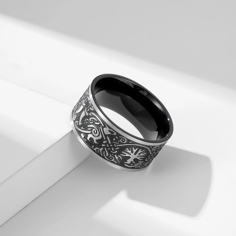 Wikinger Lebensbaum Edelstahl Ring Vintage Nordische Mythologie Odin Rabe Keltischer Knoten Punk Band Schmuck