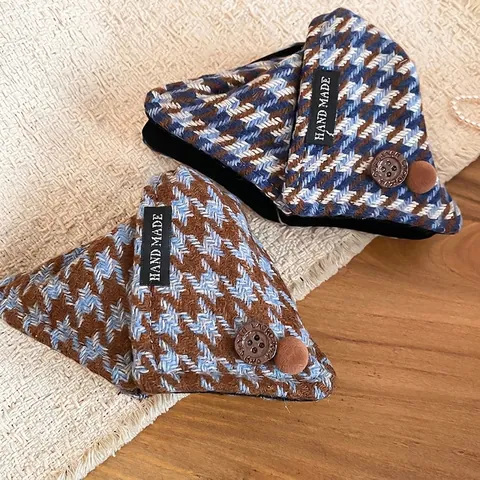 Vintage Houndstooth Plaid Stoff Haarklammer Acryl Dreieck Shark Clip Mit Retro Knöpfen Koreanischen Stil Für Frauen