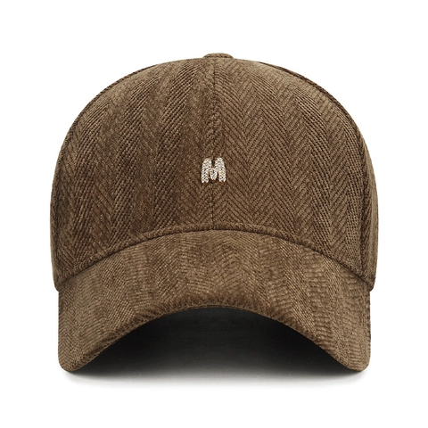 Baseball Cap Herringbone Pattern Peaked Hat With Rhinestone M Letter Adjustable Sunshade Casual Retro For Men Women