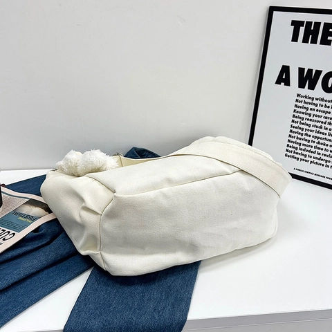 Canvas Messenger Shoulder Bag Large Capacity Harajuku Ulzzang Style Contrast Color Adjustable Strap Casual Women Bag