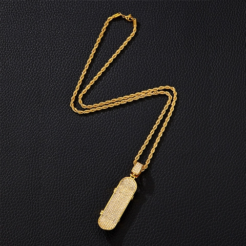 Collana Con Ciondolo Monopattino Hip Hop Iced Out Strass Lega Gioielli Streetwear Per Uomini Donne