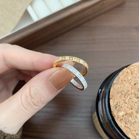 Minimalist 925 Sterling Silver Ring With Cubic Zirconia Paved Eternity Band Adjustable Open Finger Jewelry For Women