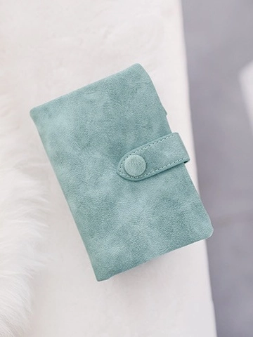 Women Short Wallet Frosted PU Leather Card Holder Bifold Zipper Coin Purse With Wrist Strap Korean Style