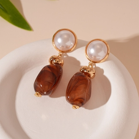 Pendientes Colgantes Irregulares Resina Con Poste Plata Esterlina 925 Perla Artificial Imitación Aleación Vintage Geométrico Mujer