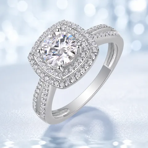 Luxus 925 Sterlingsilber Moissanit Ring Für Damen Doppel-Halo Verlobung Hochzeit Ring Mode Schmuck