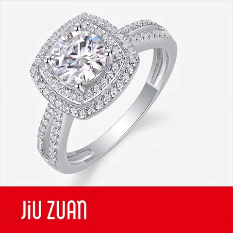 Luxe 925 Sterling Zilver Moissaniet Ring Voor Vrouwen Dubbele Halo Verloving Bruiloft Ring Mode Sieraden