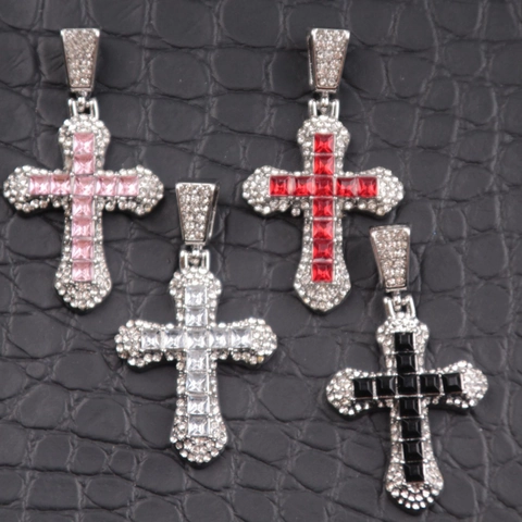 Hip Hop Gothic Kruis Hanger Legering Vierkante Zirkonia Ingelegd Strass Crucifix Hanger Sieraden Voor Feest Unisex