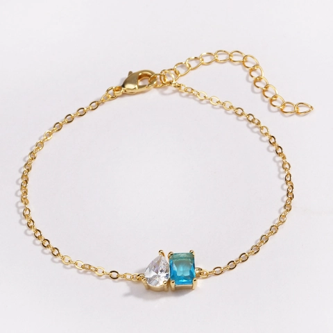 Emerald Cut Zircon Bracelet For Women Gold Plated Copper Geometric Square Pear Shaped Light Luxury Jewelry
