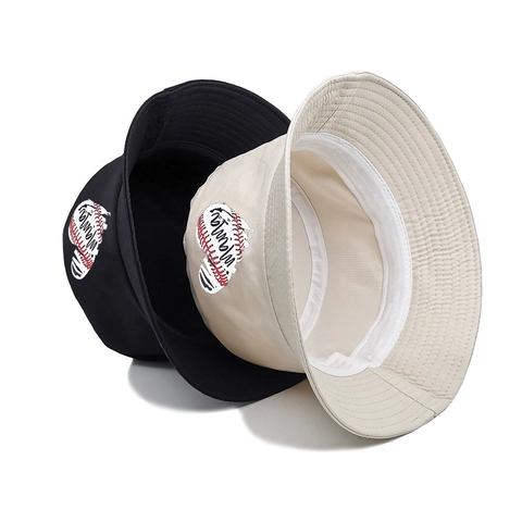 Mama Heart Baseball Print Bucket Hat Cotton Canvas Retro Casual Outdoor Sun Protection Round Top Hat For Women