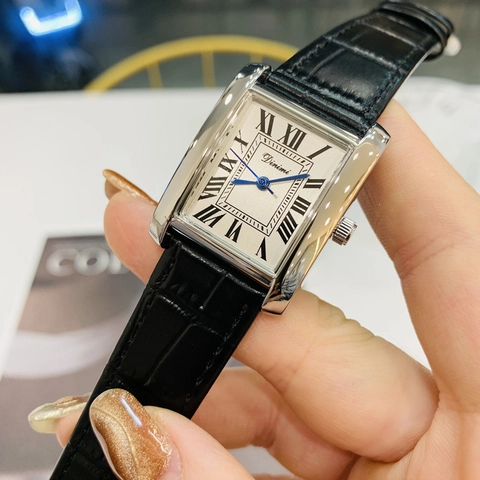 Women Rectangular Quartz Watch Alloy Case Leather Strap Roman Numerals Waterproof Elegant Business Wristwatch