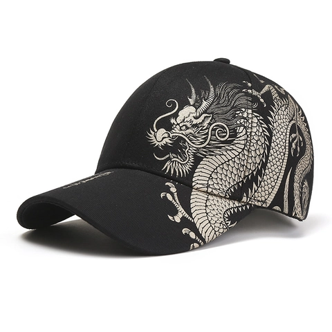 Berretto da Baseball in Cotone Stile Cinese Motivo Drago per Uomo Moda Outdoor Casual Parasole Ala Estesa Cappello
