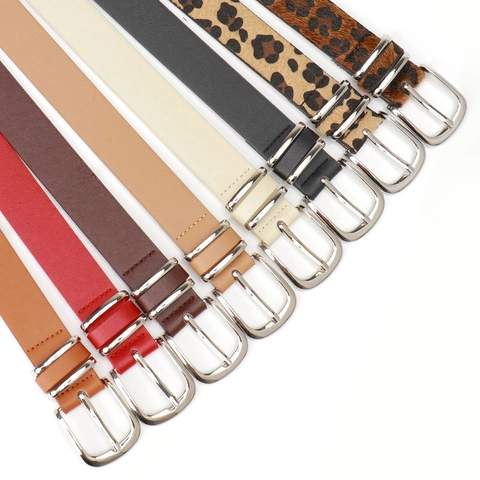 Chic Women Leopard Faux Leather Belt With Silver Alloy Pin Buckle Retro Western Style Versatile Waistband For Coat Jeans