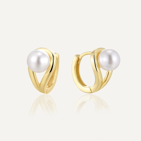 Eleganti Orecchini a Cerchio in Argento Sterling 925 Placcati Oro 14K Con Perle Artificiali Gioielli Minimalisti per Donna