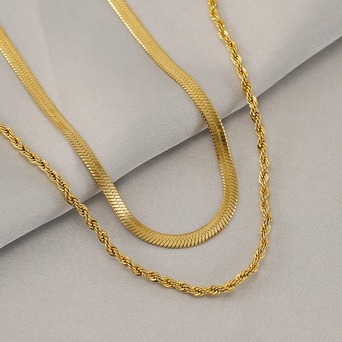 Collar De Acero Inoxidable Chapado En Oro De 18K Con Cadena De Serpiente Y Cadena De Cuerda Retorcida Joyería Minimalista Para Mujeres