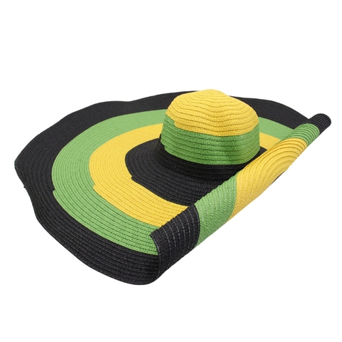 Women Oversized Wide Brim Straw Sun Hat Woven Beach Summer Stripe Rasta Style Breathable For Travel