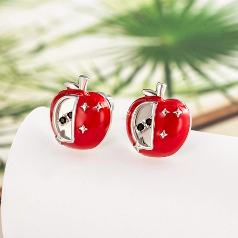 Apple Cartilage Earring Stud Titanium Steel Post Copper Red Enamel Screw Back Piercing Jewelry Cute Sweet For Women Teens