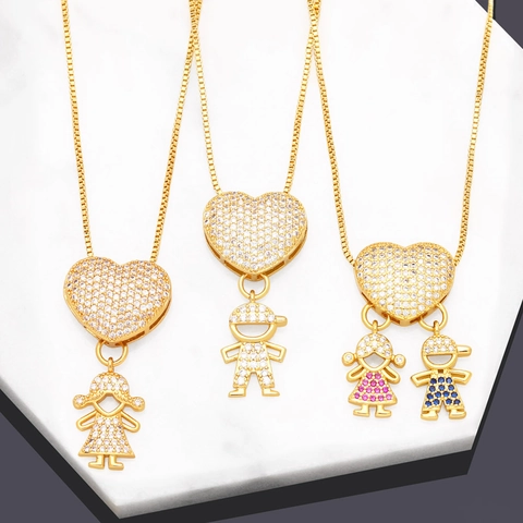 Collana Con Pendente A Cuore Ragazzo Ragazza Rame Con Zirconia Cubica Placcato Oro 18K Catena Box Gioielli Da Donna