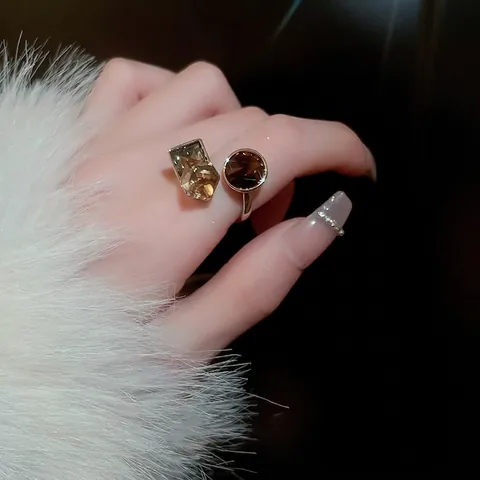 Geometric Open Ring Copper Real Gold Plated Colorful Zircon Multi Shape Gemstones Retro Vintage Style Women Accessory