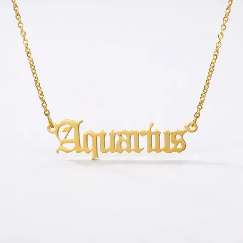 Sternzeichen Namen Halskette Für Frauen 18K Vergoldet Edelstahl Altenglisch Gotisch Buchstaben Anhänger Minimalistischer Schmuck