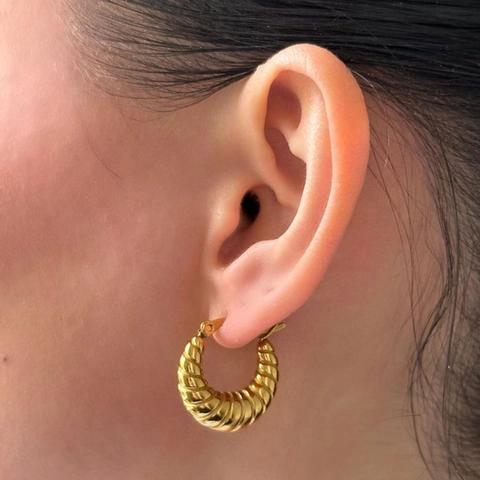 Pendientes De Aro Croissant Bañado En Oro De 18 Quilates Acero Inoxidable Textura Retorcida Retro Francés Joyas Mujer
