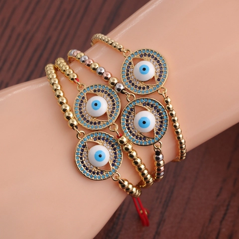 Böser Blick Charm Armband Kupfer Zirkon Mikropflaster Verstellbar Geflochtenes Seil Handgemachter Schmuck
