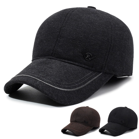 Gorra De Béisbol Invierno Cálida Hombre Lana Protecciones Orejas Acolchada Ajustable Sombrero Clásico Color Sólido