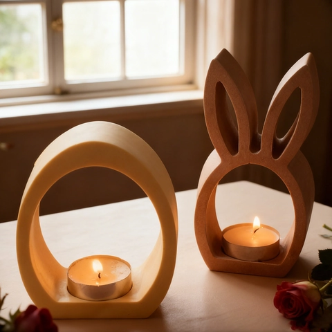 Silicone Mold For DIY Candle Holder Hollow Rabbit And Egg Shapes For Resin Casting Plaster Craft Home Decor