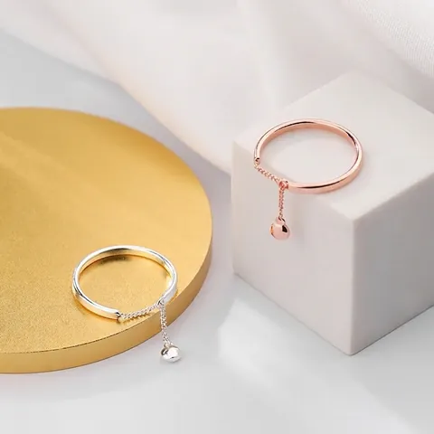 Minimalistische Witkoperen Verzilverde Ring Voor Dames Geometrische Kralenhanger Verstelbare Open Vingerring INS-Stijl Sieraden