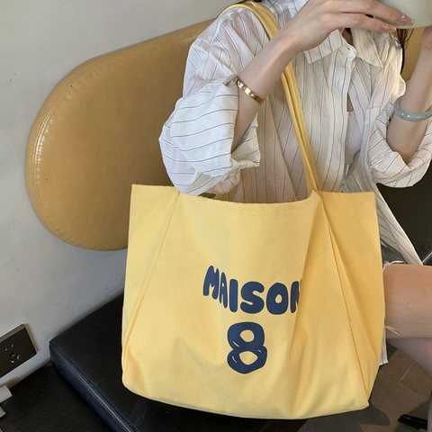 Grote Capaciteit Canvas Tote Bag Brief Print Casual Schoudertas Voor Vrouwen Woon-Werkverkeer Winkelen Stijl
