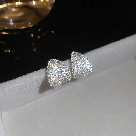 Orecchini A Lobo A Cuore Con Intarsio In Zircone Rame Silver Earring Post Da Donna Gioielli Eleganti