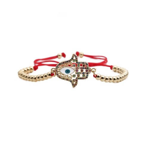 Hamsa Hand Evil Eye Bracelet Copper Cubic Zirconia Adjustable Red String Box Chain Lucky Protection Jewelry For Women
