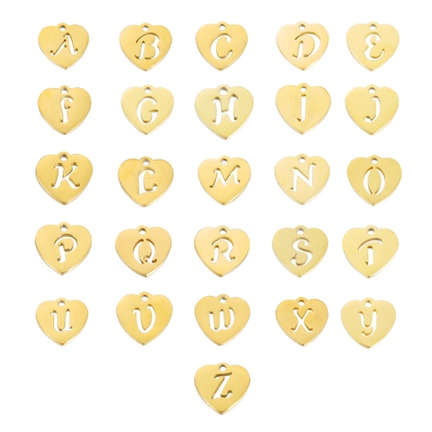 Colgantes De Letras Del Alfabeto Huecos En Forma De Corazón Acero Inoxidable Pulido Espejo Dijes Joyería DIY