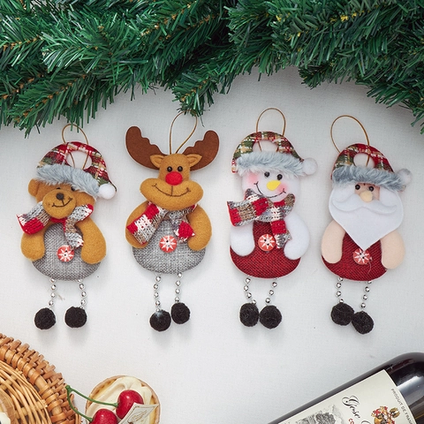 Ornamenti Appesi Per Bambole Dei Cartoni Animati Di Natale Feltro Sacco Babbo Natale Pupazzo Di Neve Renna Orso Con Gambe A Catena Di Perle Metalliche Decorazioni Festive