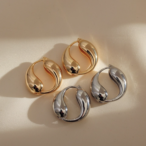 Minimalist Waterdrop Hoop Earrings For Women Chunky Fluid Teardrop Earrings Polished Copper Real Gold Plated