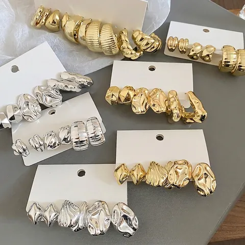 Unregelmäßige Geometrische Geschmolzenes Metall Ohrringe Minimalistische Klobige Legierung Gold Silber Ton Edelstahl Ohrstecker