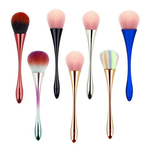 Pinceau À Poudre Libre Taille Petite Manche Galvanisé Longue Brosse Ronde En Fibre Synthétique Pour Maquillage Visage