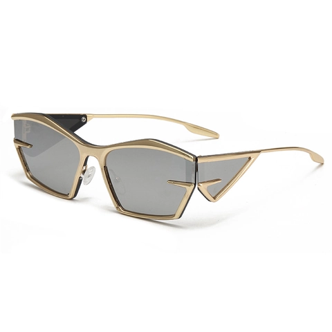 Irregular Polygon Sunglasses Metal Frame Geometric Hollow Side Y2K Future Style UV400 Protection Eyewear For Men Women