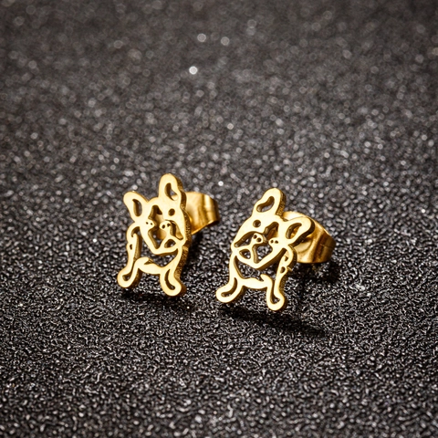 French Bulldog Stud Earrings Stainless Steel Hollow Cute Puppy Animal Minimalist Jewelry For Women Girls